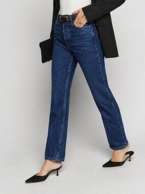 Reformation High-Rise Straight Jeans in Dark Blue